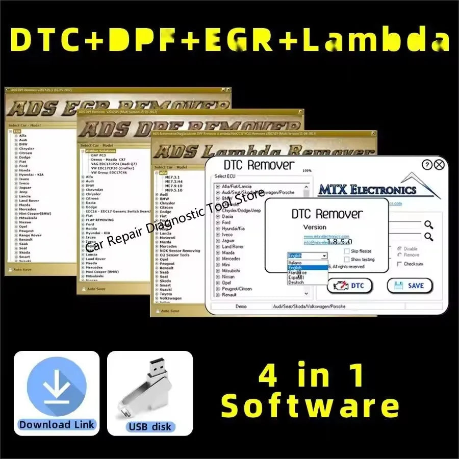 2023 Car accessories tools DPF+EGR hot sell Lambda Remover Full 2017.5 Version Software + Unlock keygen + Install Video