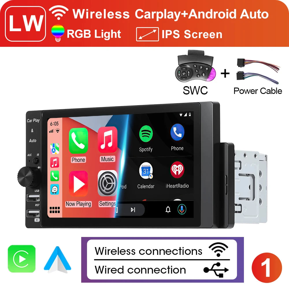 CarPlay Universal 1Din HD IPS Screen Wireless