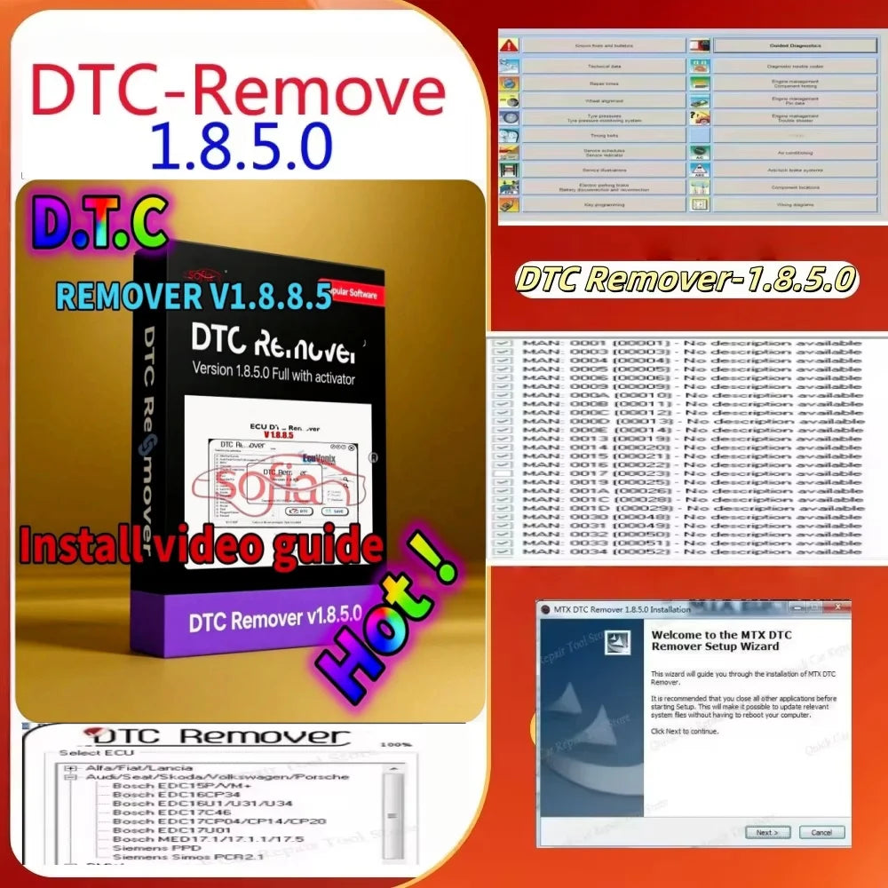 Newest DTC Remover 1.8.5.0 For KESS KTAG FGTECH OBD2 Software MTX DTC Remover 1.8.5 Keygen Full Unlimited Software for Window 7